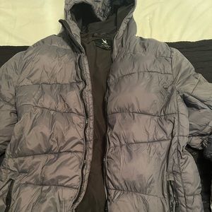 grey puffer zip up hoodie